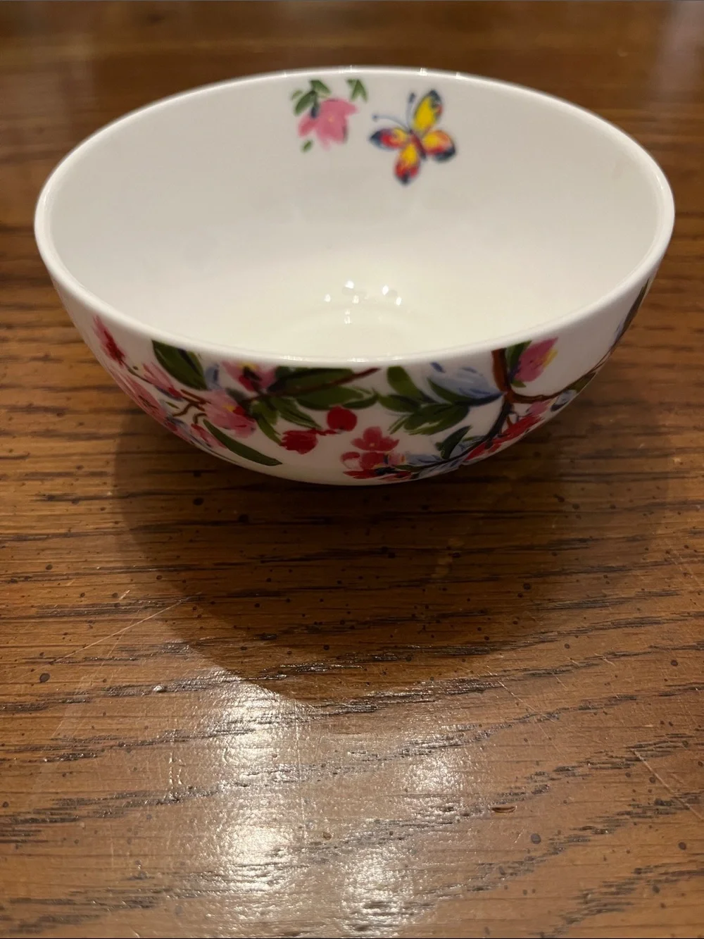 Set of 3 White Ceramic Bowls with Floral & Butterfly Pattern‎